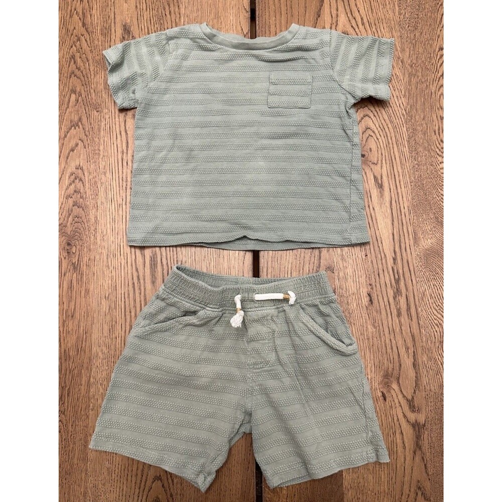 Little Lad 4T Green Textured Striped Short Sleeve and Shorts Set